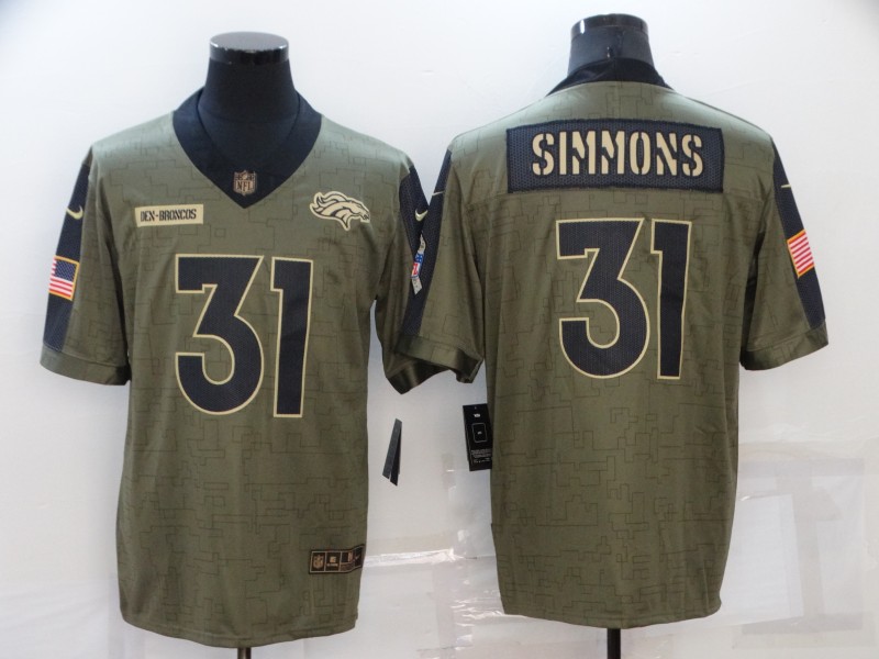 2021 Men Denver Broncos #31 Simmons Nike Vapor Nike Olive Salute To Service Limited NFL jersey